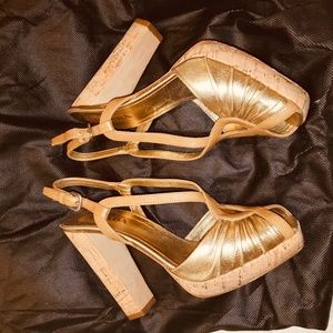 Prada gold platform sandals